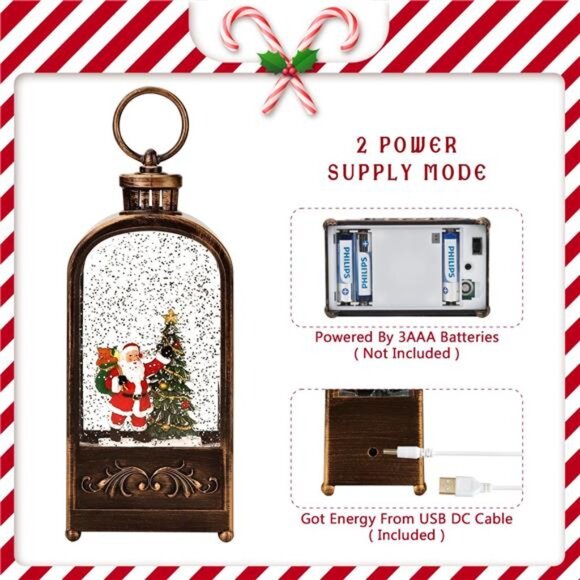 Christmas Musical Snow Globe Lantern - USB & Battery Powered Singing Globe - Picture 6 of 8